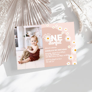 Invitation Daisy pink Miss onederful Girl 1st Birthday Photo