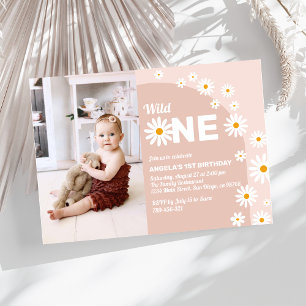 Invitation Daisy pink wild one Girl 1st Birthday Photo