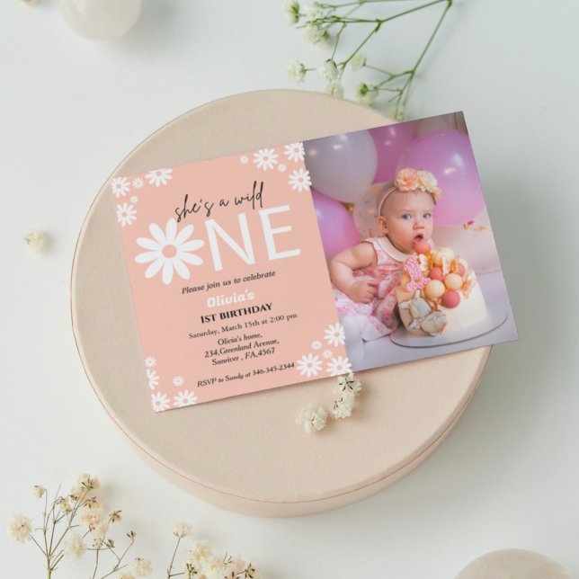 Invitation Daisy Première fête d'anniversaire bohème sauvage (Créateur téléchargé)