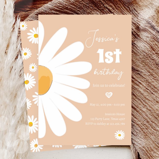 Invitation Daisy Retro Boho Party Sand Girl premier anniversa (Créateur téléchargé)