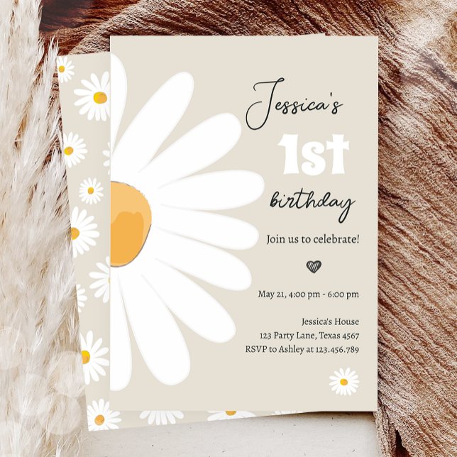 Invitation Daisy Retro Boho Party Sand Girl premier anniversa (Créateur téléchargé)