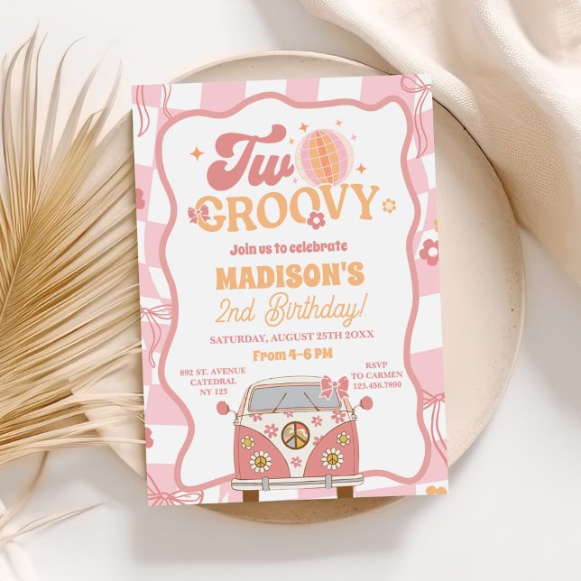 Invitation Daisy & Retro Van Pastel Deux Super 2e anniversair (Créateur téléchargé)