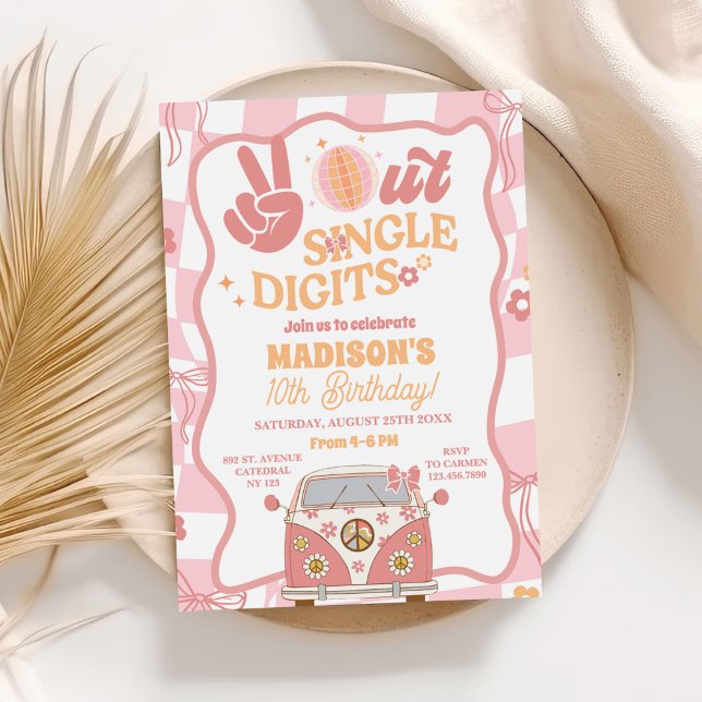Invitation Daisy & Retro Van Pastel fête d'anniversaire Super (Créateur téléchargé)