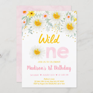 Invitation Daisy Rose Gold Wild Un premier anniversaire
