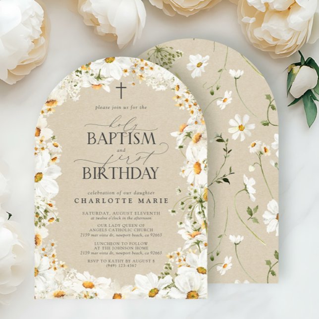 Invitation Daisy Saint-Baptême & 1er anniversaire Floral Girl (Créateur téléchargé)