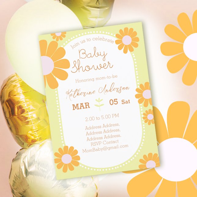 Invitation Daisy Simple Baby shower Pastel Green (Sweet daisy baby shower design)