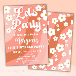 Invitation Daisy Terracotta Peach Retro Anniversaire Invitati