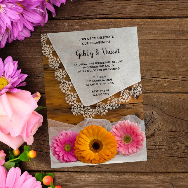 Invitation Daisy Trio et Lace Country Barn Engagement Party (Créateur téléchargé)