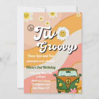 Invitation Daisy Two Super Birthday Invitation, les années 70