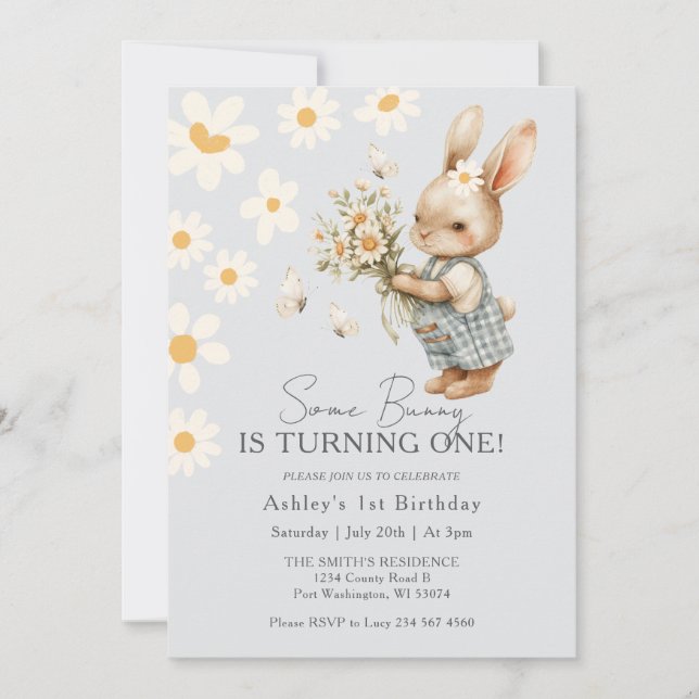 Invitation Daisy Un lapin est en train de tourner une Pâques (Devant)