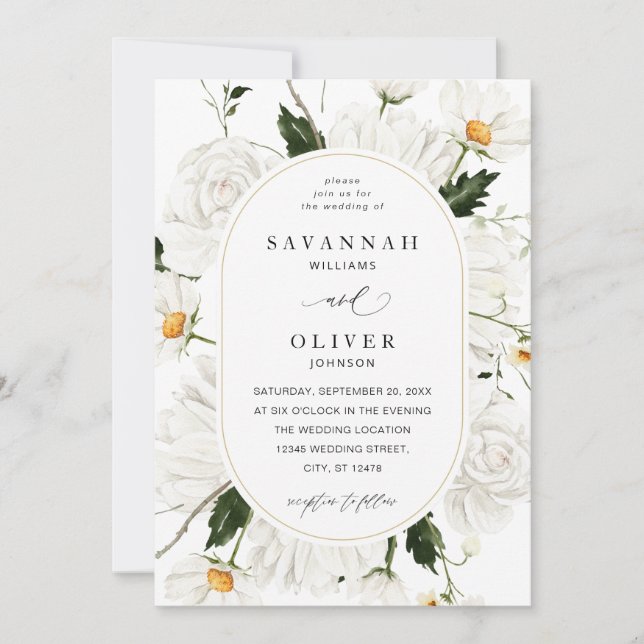 Invitation Daisy White Floral Mariage V3 (Devant)