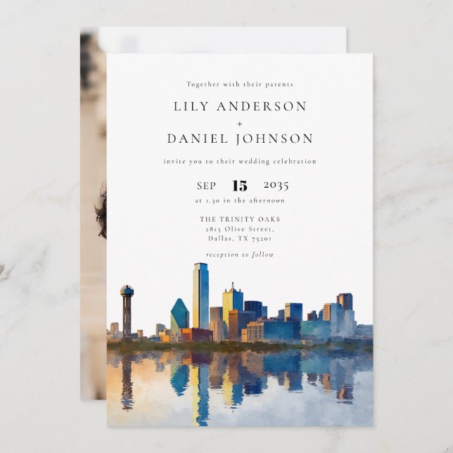Invitation Dallas Skyline Destination Photo Wedding (Devant / Derrière)