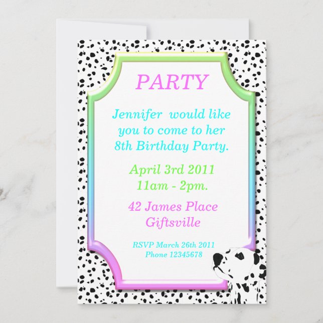 Invitation dalmatienne 2 de fête d'anniversaire (Devant)