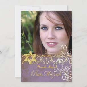 Invitation Damas bat mitzvah/Vintages/torsades/lilas