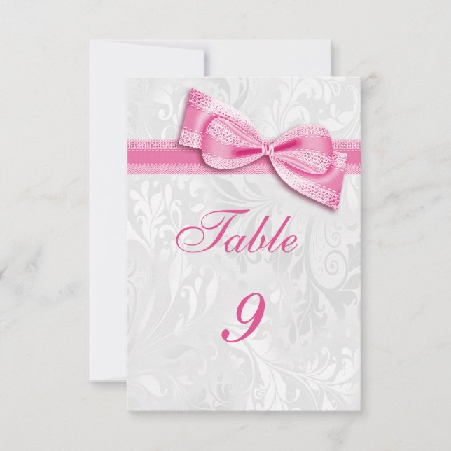 Invitation Damas blanc et nœud faux rose (Devant)