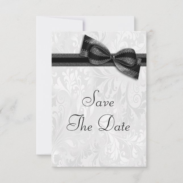 Invitation Damas blanc et noeud papillon faux Save The Date (Devant)
