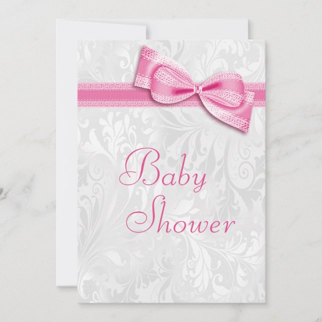 Invitation Damas blanches Baby showers et vachette rose Faux (Devant)