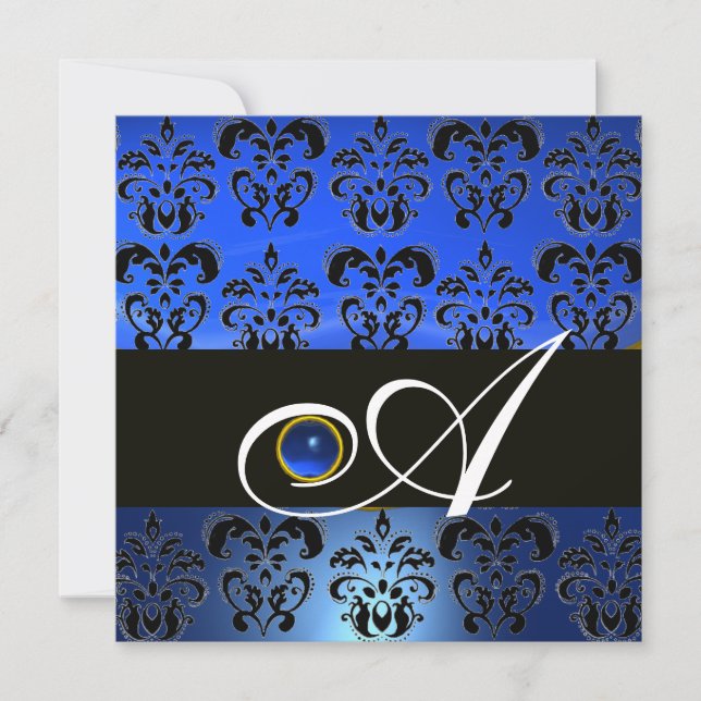 INVITATION DAMAS BLEU NOIR MONOGRAMME SAPPHIR (Devant)