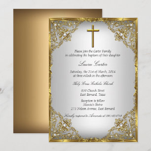 Invitation Damas & Croix de Baptême/Christening en Perle d'Or