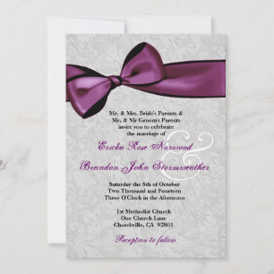 Invitation Damas d'argent avec Mariage d'écorce violet de pru