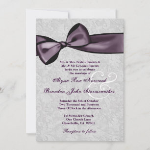 Invitation Damas d'argent avec Mariage profond pourpre V2