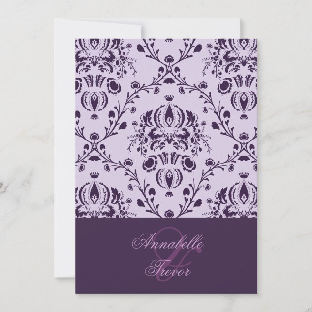 Invitation Damas de prune/lilas, mariage personnalisé (Devant)