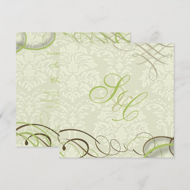 Invitation Damas d'ivoire, swooshès+tourbillons (Devant / Derrière)