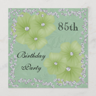 Invitation Damas et fleurs vertes 85e anniversaire