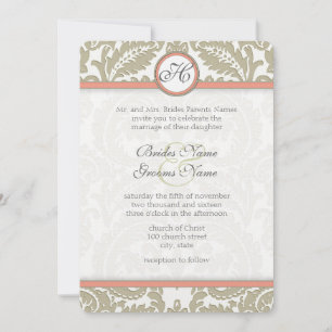 Invitation Damas gris avec corail et Mariage gris