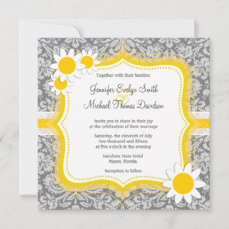 Invitation Damas gris vintage avec marguerite