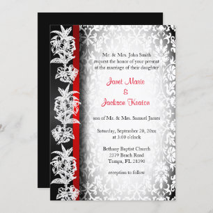 Invitation Damas Mariage moderne en blanc, noir et rouge