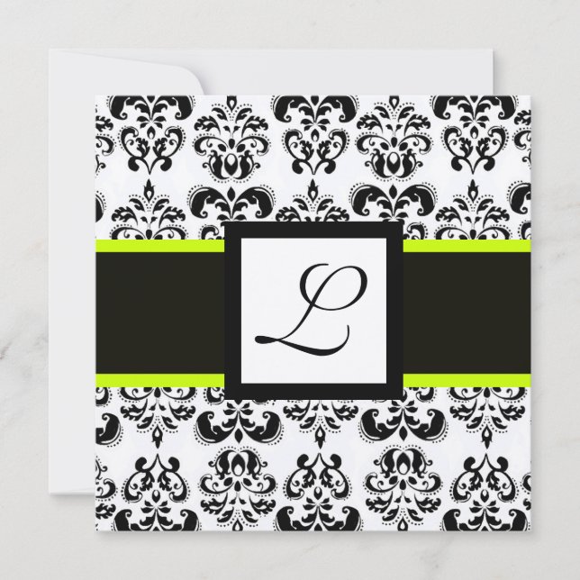 Invitation DAMAS MONOGRAMME Champagne Métallisé NOIR BLANC (Devant)