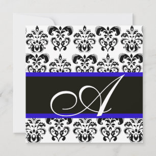 INVITATION DAMAS MONOGRAMME NOIR, BLEU & BLANC