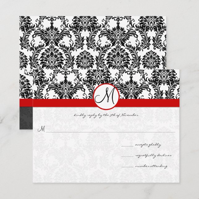 Invitation Damas noir avec Mariage à molette rouge (Devant / Derrière)