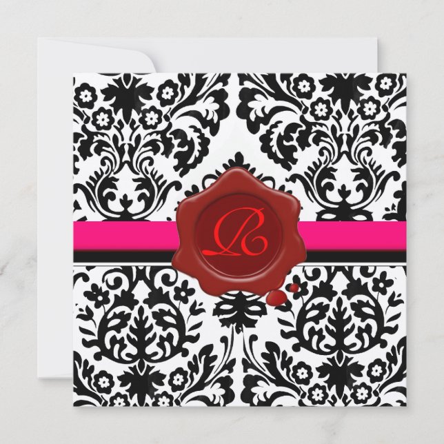 INVITATION DAMAS NOIR & BLANC, MONOGRAMME À SCEAU DE CIRAGE R (Devant)
