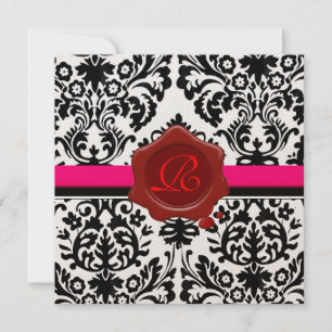 INVITATION DAMAS NOIR & BLANC, MONOGRAMME À SCEAU DE CIRAGE R