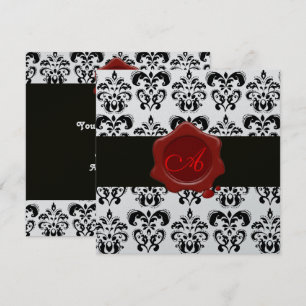 INVITATION DAMAS NOIR & BLANC, MONOGRAMME À SCEAU DE CIRAGE R