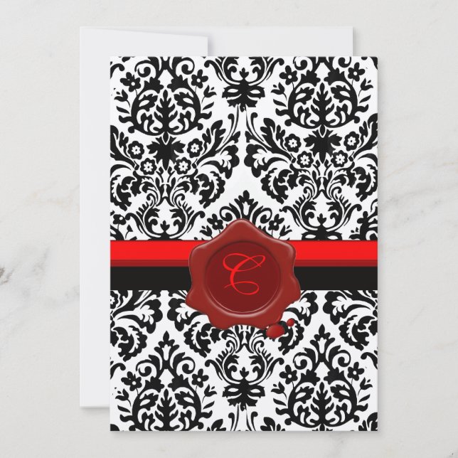 INVITATION DAMAS NOIR & BLANC, MONOGRAMME À SCEAU DE CIRAGE R (Devant)