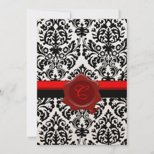INVITATION DAMAS NOIR & BLANC, MONOGRAMME À SCEAU DE CIRAGE R