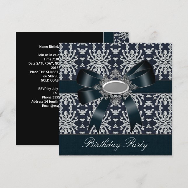 Invitation damas noir blanc pour toutes occasions (Devant / Derrière)