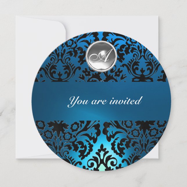 INVITATION DAMAS NOIR & BLEU PIERRE GEM MONOGRAMME (Devant)