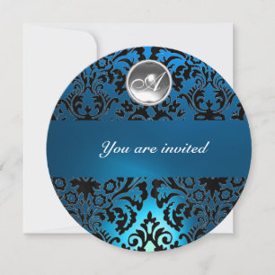 INVITATION DAMAS NOIR & BLEU PIERRE GEM MONOGRAMME