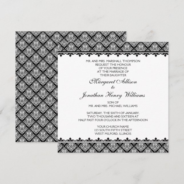 Invitation Damas noir et blanc 1 (Devant / Derrière)