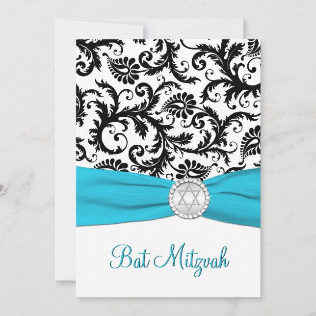 Invitation Damas noir et blanc avec Aqua IMPRIMÉ RIBBON (Devant)