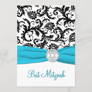 Invitation Damas noir et blanc avec Aqua IMPRIMÉ RIBBON