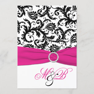 Invitation Damas noir et blanc avec le ruban Fuchsia Faux
