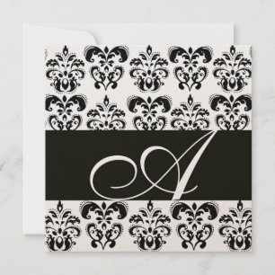 Invitation DAMAS NOIR ET BLANC MONOGRAMME Chanpagne métallisé