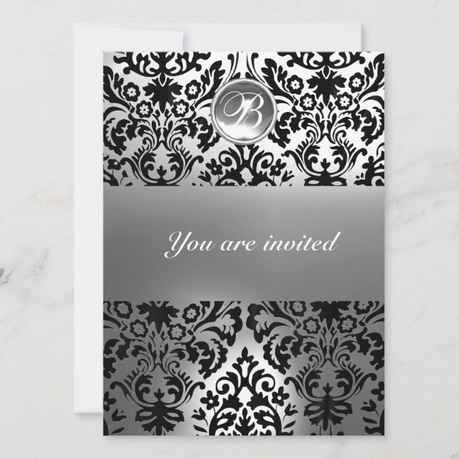 INVITATION DAMAS NOIR ET BLANC PIERRE GEMME MONOGRAMME (Devant)