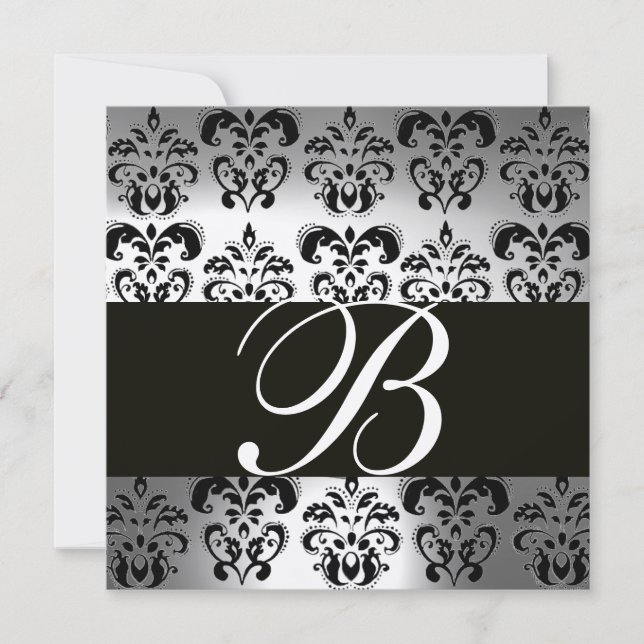 Invitation DAMAS NOIR & OR MONOGRAMME  pierre de lune (Devant)