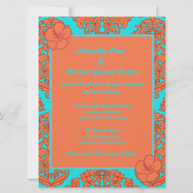 Invitation Damas orange et turquoise (Devant)